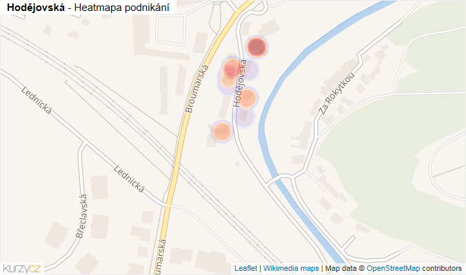 Mapa Hodějovská - Firmy v ulici.