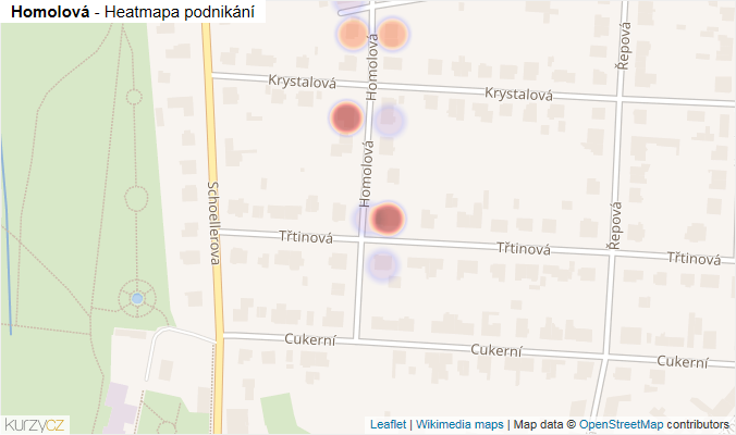 Mapa Homolová - Firmy v ulici.