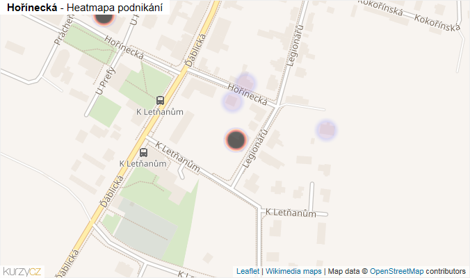Mapa Hořínecká - Firmy v ulici.