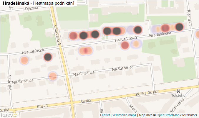 Mapa Hradešínská - Firmy v ulici.
