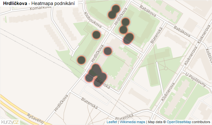 Mapa Hrdličkova - Firmy v ulici.