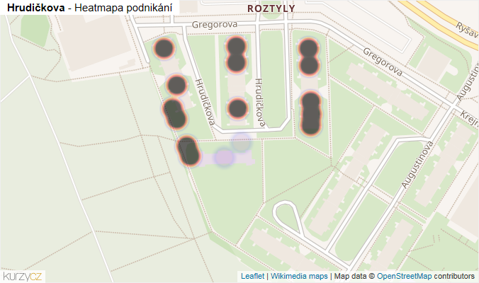 Mapa Hrudičkova - Firmy v ulici.