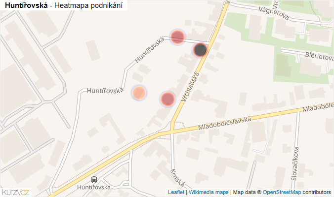 Mapa Huntířovská - Firmy v ulici.