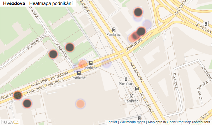 Mapa Hvězdova - Firmy v ulici.