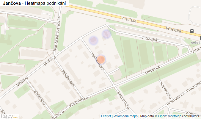 Mapa Jančova - Firmy v ulici.