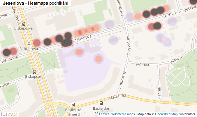 Mapa Jeseniova - Firmy v ulici.
