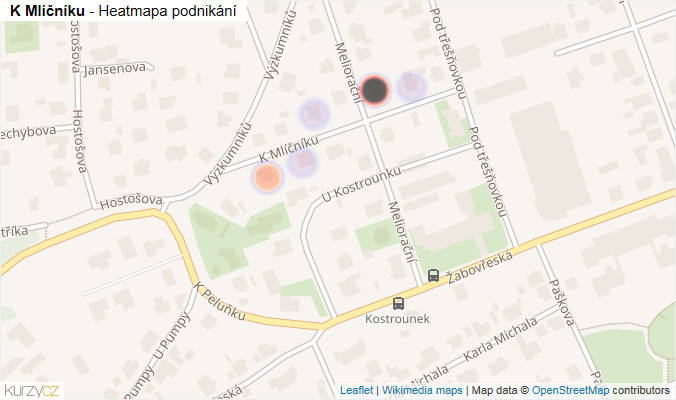 Mapa K Mlíčníku - Firmy v ulici.
