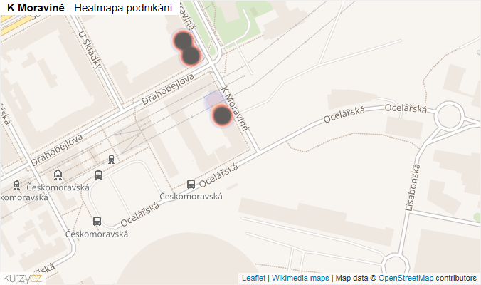 Mapa K Moravině - Firmy v ulici.