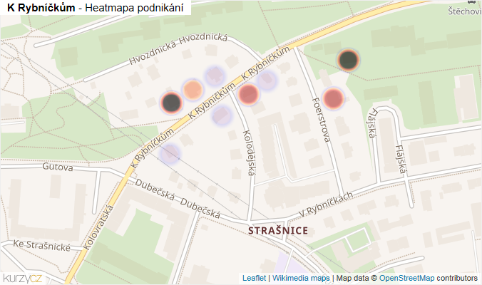 Mapa K Rybníčkům - Firmy v ulici.