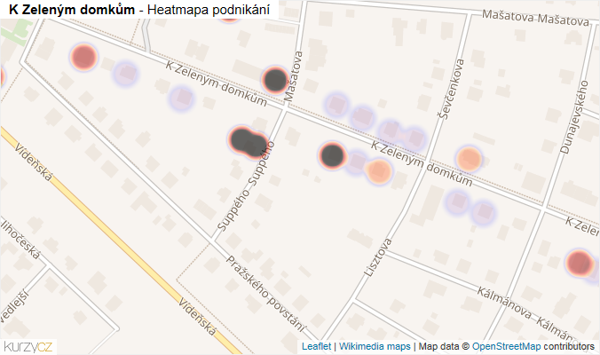 Mapa K Zeleným domkům - Firmy v ulici.