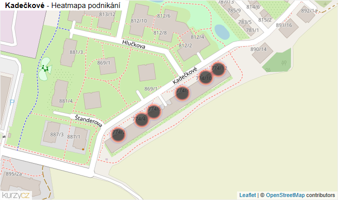 Mapa Kadečkové - Firmy v ulici.