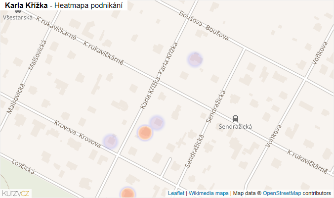 Mapa Karla Křížka - Firmy v ulici.
