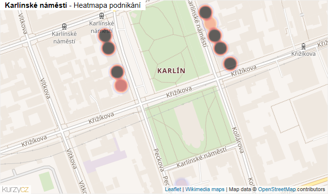 Mapa Karlínské náměstí - Firmy v ulici.