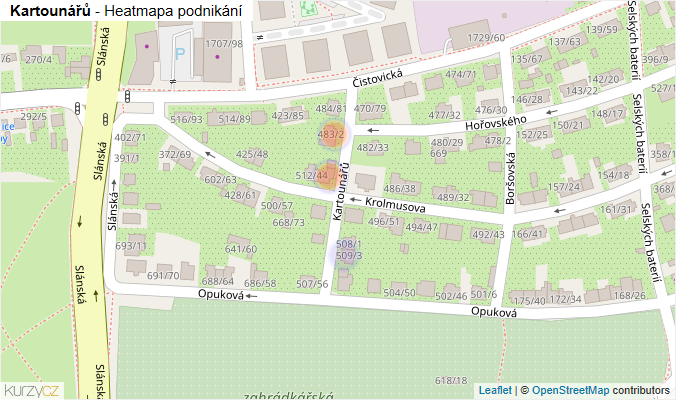 Mapa Kartounářů - Firmy v ulici.