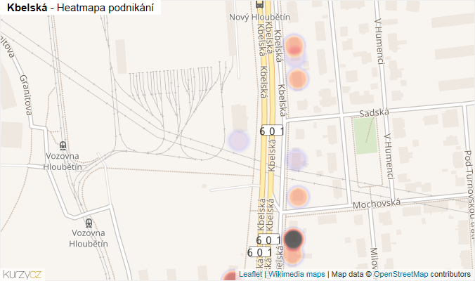 Mapa Kbelská - Firmy v ulici.