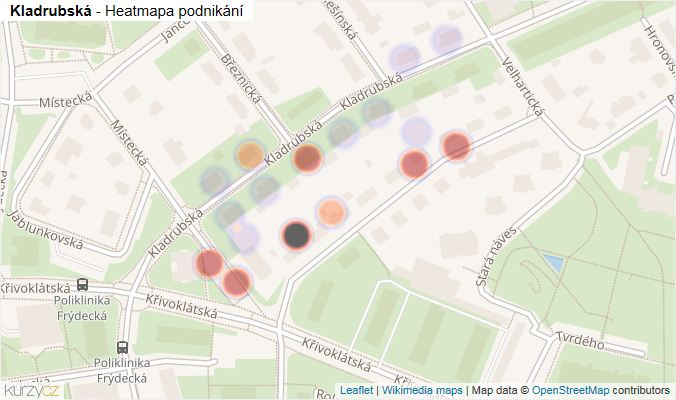 Mapa Kladrubská - Firmy v ulici.