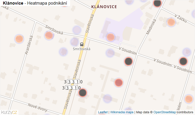 Mapa Klánovice - Firmy v části obce.