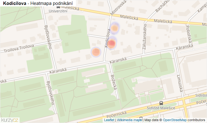 Mapa Kodicilova - Firmy v ulici.