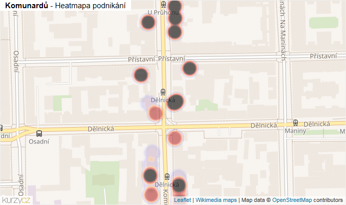 Mapa Komunardů - Firmy v ulici.