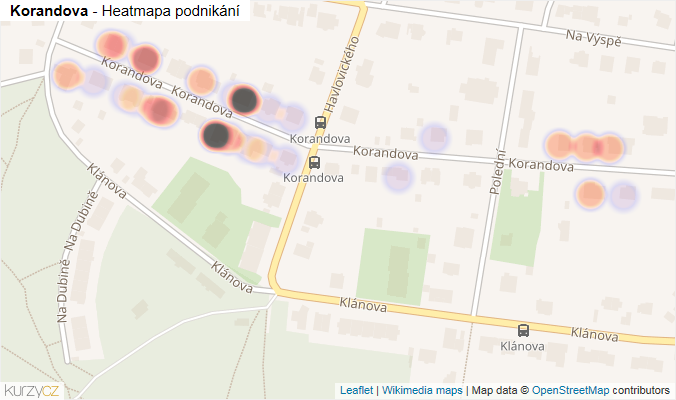 Mapa Korandova - Firmy v ulici.