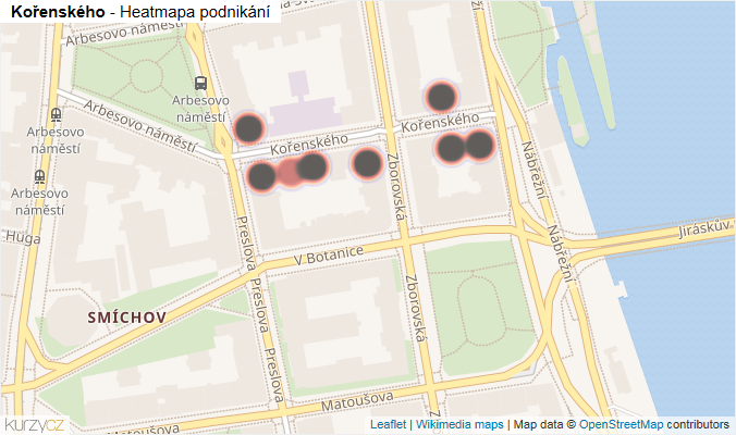 Mapa Kořenského - Firmy v ulici.