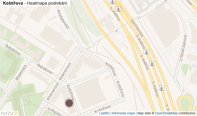 Mapa Koštířova - Firmy v ulici.