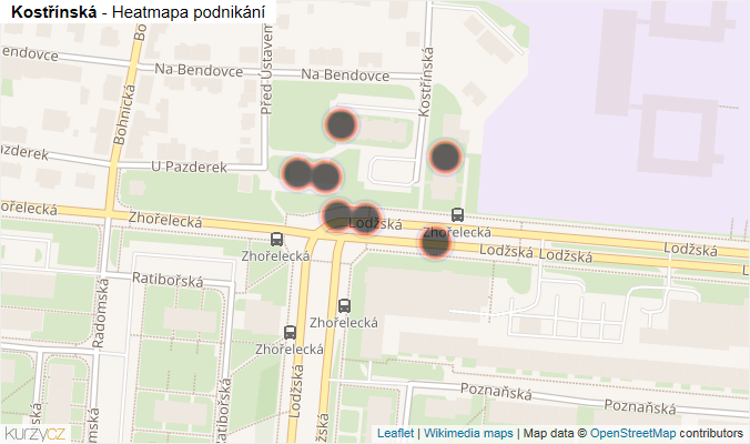 Mapa Kostřínská - Firmy v ulici.