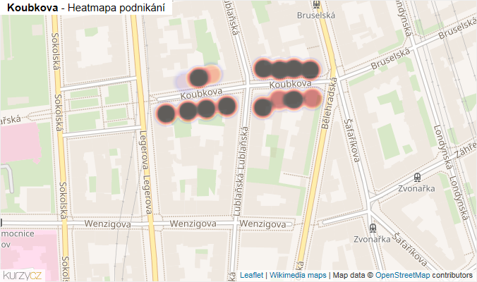 Mapa Koubkova - Firmy v ulici.