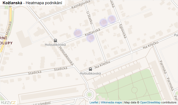 Mapa Kožlanská - Firmy v ulici.