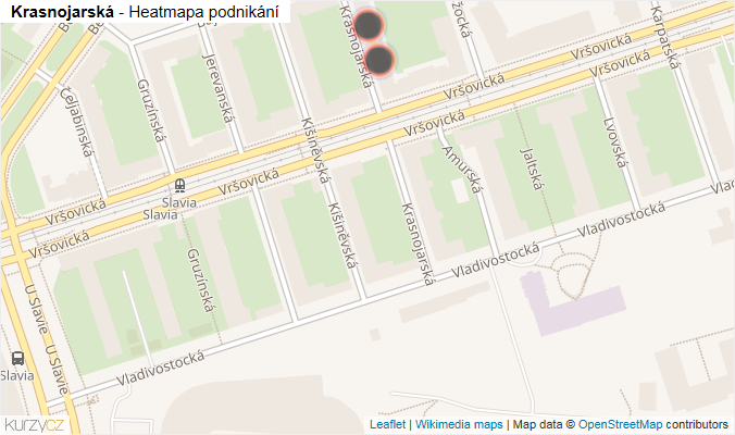 Mapa Krasnojarská - Firmy v ulici.