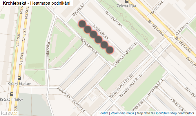 Mapa Krchlebská - Firmy v ulici.