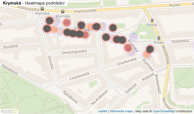 Mapa Krymská - Firmy v ulici.