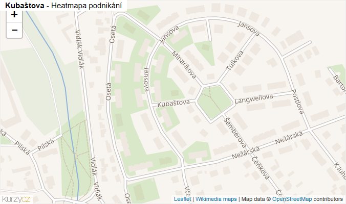 Mapa Kubaštova - Firmy v ulici.