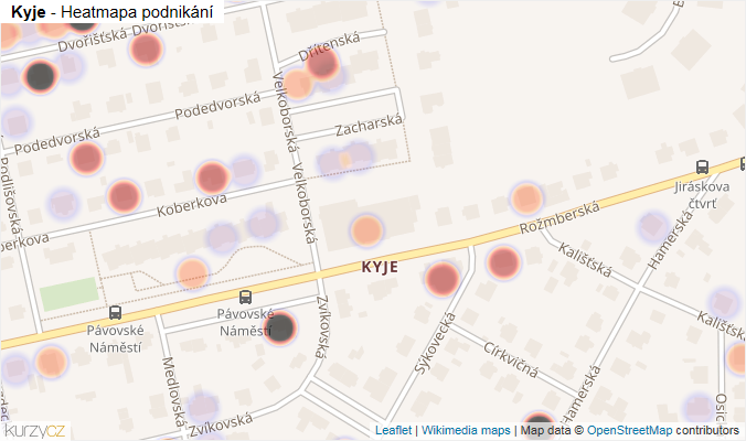 Mapa Kyje - Firmy v části obce.