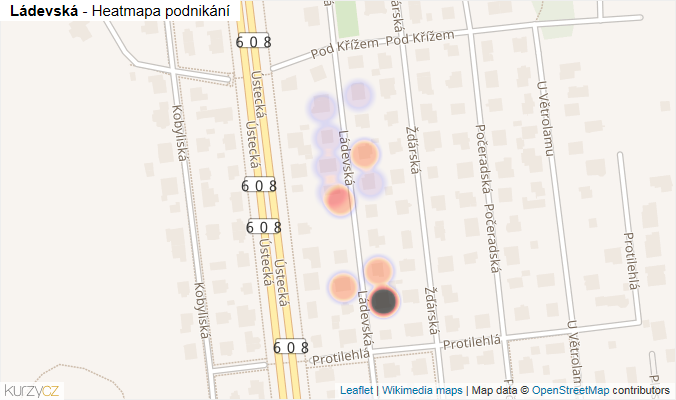 Mapa Ládevská - Firmy v ulici.
