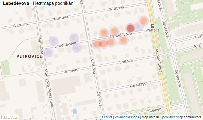 Mapa Lebeděvova - Firmy v ulici.