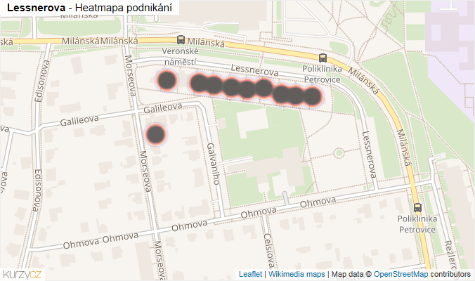 Mapa Lessnerova - Firmy v ulici.