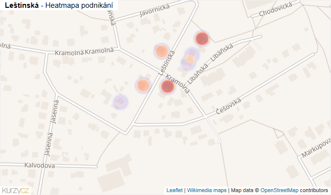 Mapa Leštínská - Firmy v ulici.