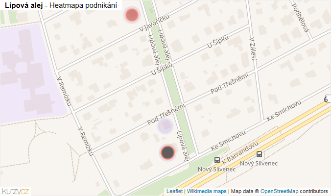 Mapa Lipová alej - Firmy v ulici.