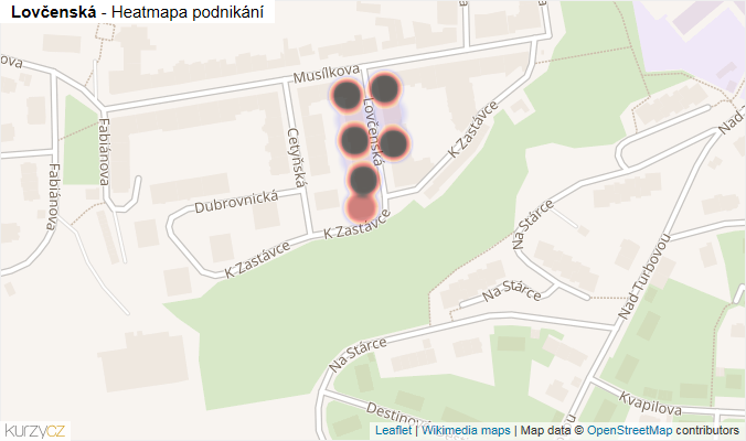 Mapa Lovčenská - Firmy v ulici.