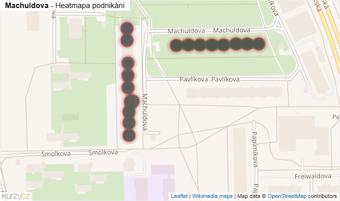 Mapa Machuldova - Firmy v ulici.
