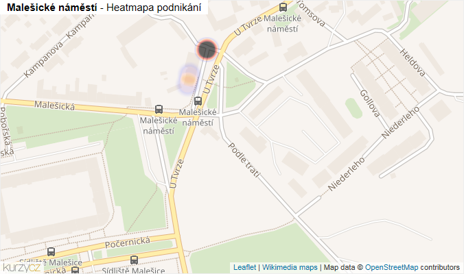 Mapa Malešické náměstí - Firmy v ulici.