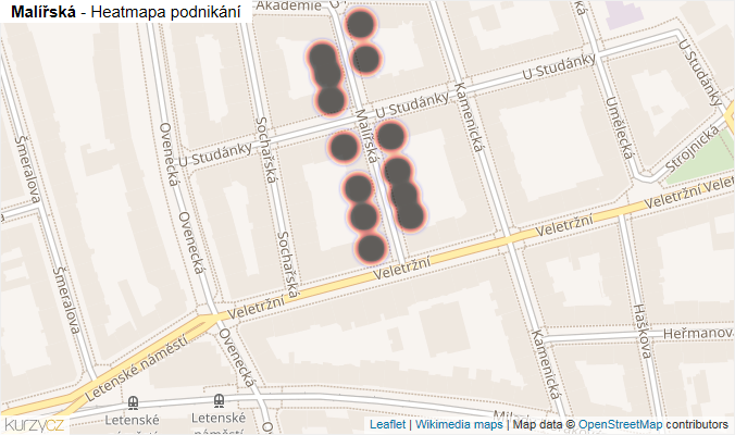Mapa Malířská - Firmy v ulici.