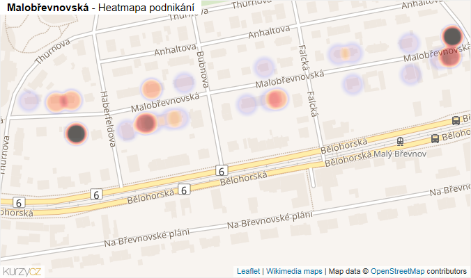 Mapa Malobřevnovská - Firmy v ulici.