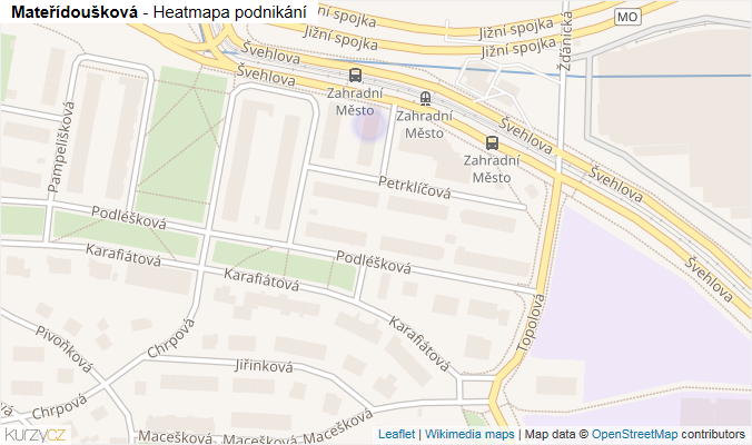 Mapa Mateřídoušková - Firmy v ulici.