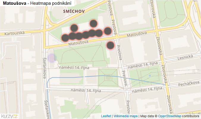 Mapa Matoušova - Firmy v ulici.