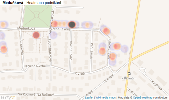 Mapa Meduňková - Firmy v ulici.