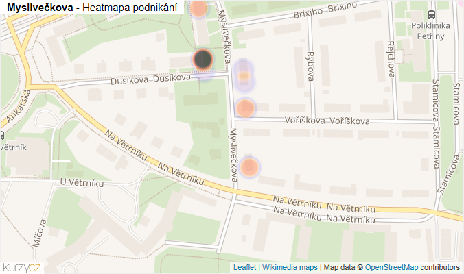 Mapa Myslivečkova - Firmy v ulici.