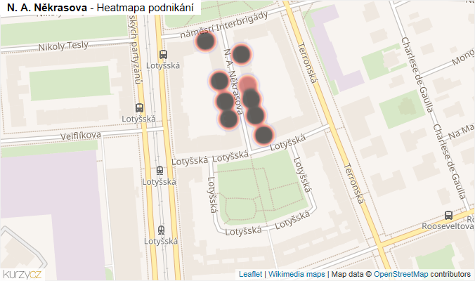 Mapa N. A. Někrasova - Firmy v ulici.