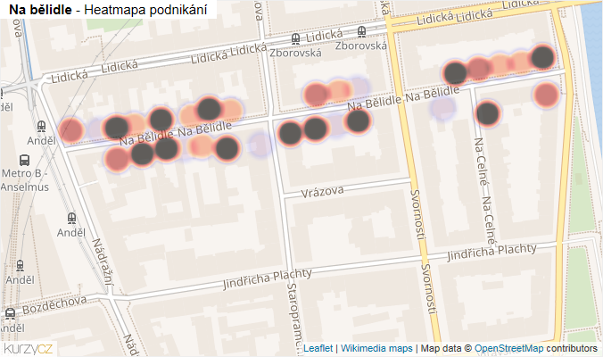 Mapa Na bělidle - Firmy v ulici.